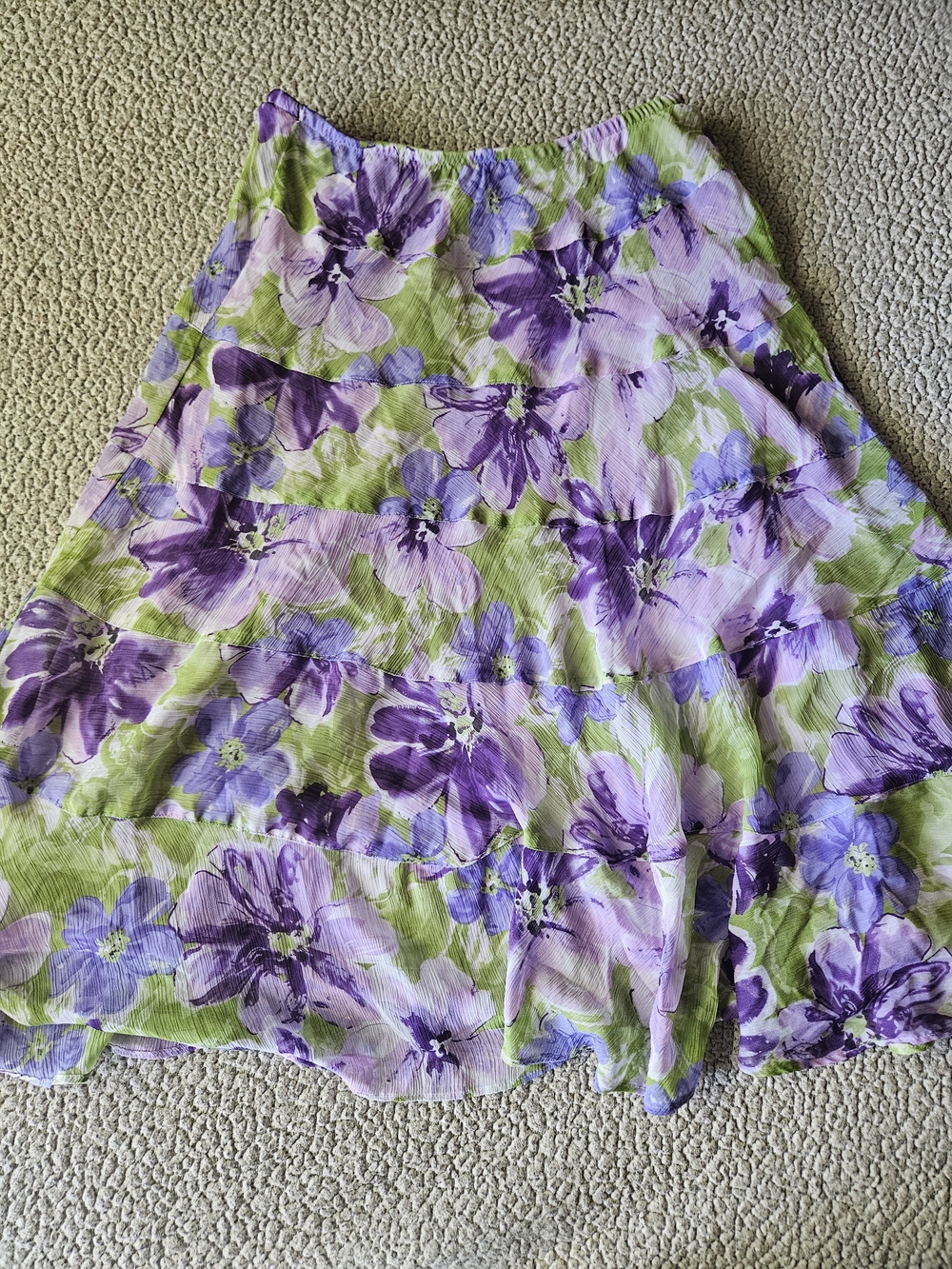Floral Tiered Maxi Skirt in Purple and Green